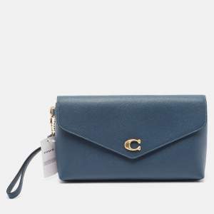 Coach Denim Blue Leather Wyn Wristlet Pouch