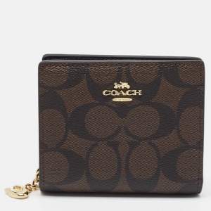 Coach Brown/Black Signature Coated Canvas Compact Wallet