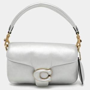 Pre Owned Coach Silver Leather Tabby Pillow 18 Top Handle Bag