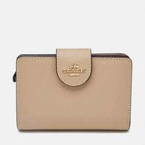 Coach Beige Leather Corner Zip Compact Wallet