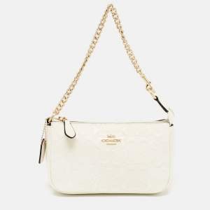 Coach White Signature Leather Nolita Pochette Bag