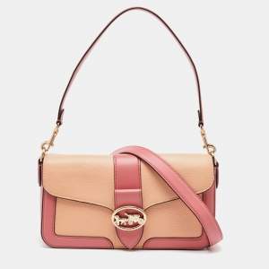 Coach Peach/Coral Pink Leather Colorblock Georgie Shoulder Bag