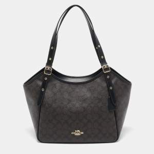 Coach Black/Brown Signature Coated Canvas Meadow Shoulder Bag