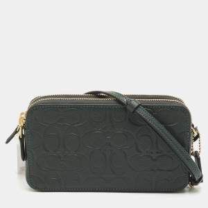 Pre Owned Coach Green Signature Embossed Leather Kira Double Zip Crossbody Bag