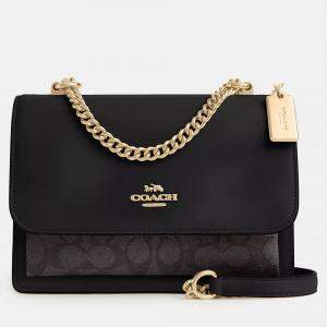 Pre Owned Coach Klare Signature Canvas and Leather Walnut/Black Crossbody Bag