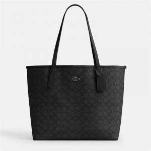 Pre Owned Coach City Tote Signature Canvas Black Handbag