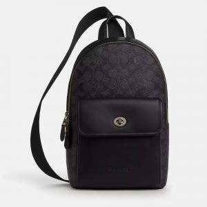 Pre Owned Coach Turnlock Black signature Canvas Sling