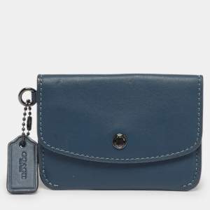 Pre Owned Coach Blue Leather Edgestain Card Case Pouch