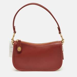 Pre Owned Coach Brick Brown Leather Swinger 20 Clutch Bag