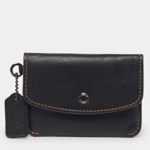 Pre Owned Coach Dark Brown Leather Flap Wristlet Card Case