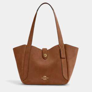 Pre Owned Coach Hadley Turnlock Tan Suede Tote Bag