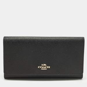 Pre Owned Coach Black Leather Slim Trifold Wallet