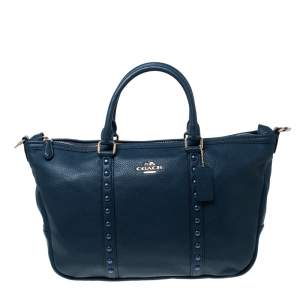 Coach Blue Pebbled Leather Studded Satchel 