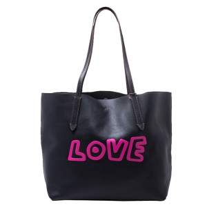 Coach Black Leather Keith Haring Love Shopper Tote