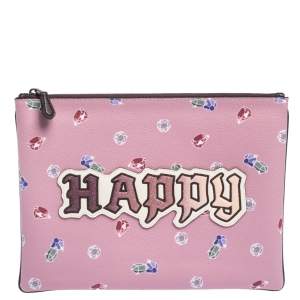 Coach Pink Coated Canvas Large Happy Disney Snow Clutch