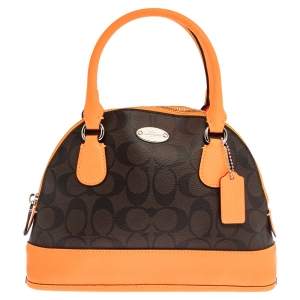 Pre Owned Coach Brown/Neon Orange Coated Canvas and Leather Mini Sierra Satchel