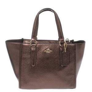 Pre Owned Coach Bronze Leather Mini Carryall Crossbody Bag