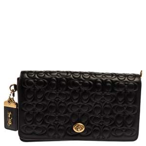Pre Owned Coach Black Signature Embossed Leather Dinky Crossbody Bag