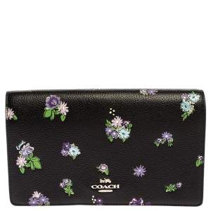 Pre Owned Coach Black Floral Print Leather Hayden Crossbody Bag