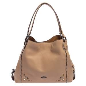 Pre Owned Coach Beige Leather Scallop Trim Edie 31 Shoulder Bag