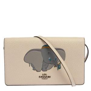 Pre Owned Coach Off White Pebbled Leather Dumbo Foldover Crossbody Bag