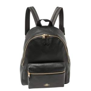Pre Owned Coach Black Pebbled Leather Charlie Backpack