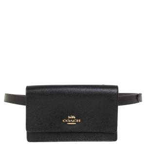 Coach Black Leather Boxed Flap Belt Bag