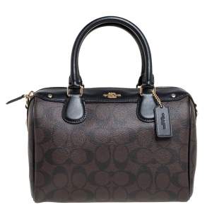 Pre Owned Coach Brown/Black Signature Coated Canvas and Leather Bennett Satchel