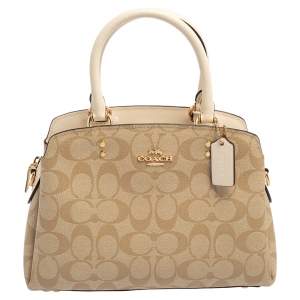 Pre Owned Coach Beige Signature Canvas and Leather Mini Lillie Carryall Satchel
