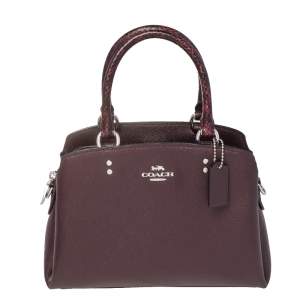 Pre Owned Coach Burgundy Python Embossed and Leather Mini Lillie Carryall Satchel