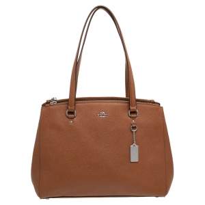 Pre Owned Coach Brown Saffiano Leather Double Zip Tote