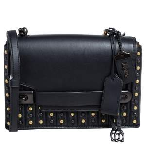 Coach Black Leather Swagger Rivets Shoulder Bag