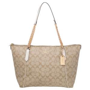 Coach Beige Signature Canvas Ava Chain Tote