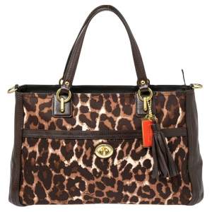 Pre Owned Coach Dark Brown Leopard Print Canvas and Leather Park Chain Ocelot Tote