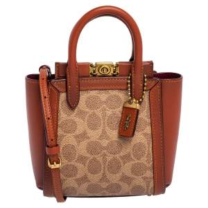 Pre Owned Coach Beige/Brown Signature Coated Canvas and Leather Troupe 16 Tote 