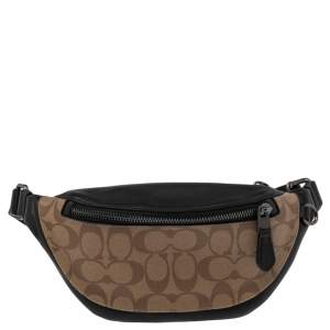 Coach Black/Brown Signature Coated Canvas and Leather Belt Bag