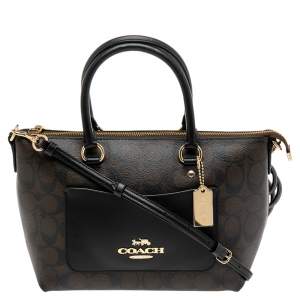 Coach Brown Signature Coated Canvas and Leather Medium Emma Tote