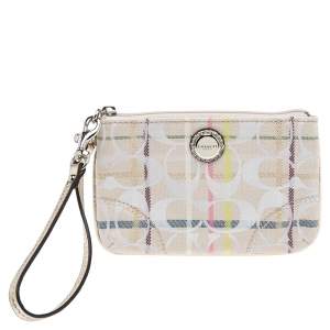 Coach Multicolor Signature Canvas and Leather Trim Wristlet 
