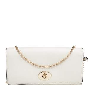 Coach White Leather Crosstown Wallet on Chain