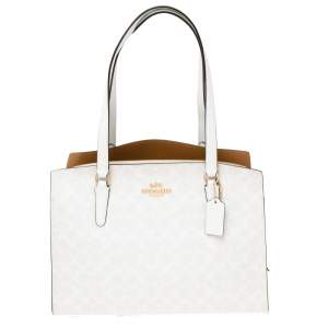 Pre Owned Coach White Signature Coated Canvas Tatum Tote