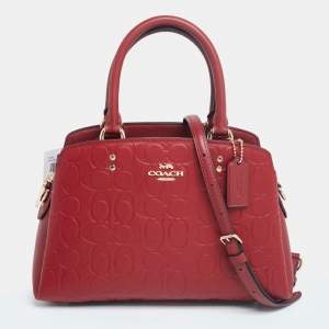 Coach Red Signature Embossed Leather Mini Lillie Satchel