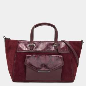 Coach Burgundy Suede and Python Effect Leather Tote
