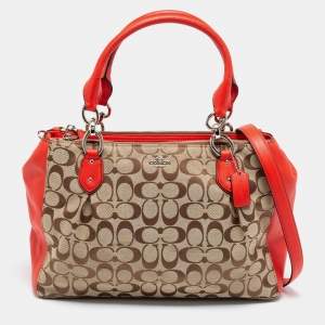 Coach Beige/Red Signature Canvas And Leather Christie Carryall Satchel
