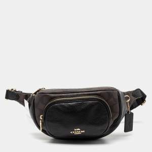 Coach Black/Brown Signature Coated Canvas and Leather Belt Bag