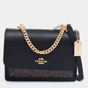 Pre Owned Coach Black/Brown Signature Coated Canvas And Leather Klare Crossbody Bag