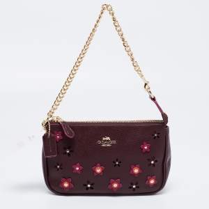 Coach Plum Leather Large Floral Applique Pochette