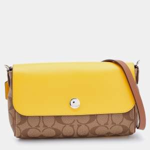 Coach Brown/Yellow Coated Canvas and Leather Reversible Crossbody Bag