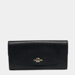 Coach Black Leather Slim Flap Continental Wallet
