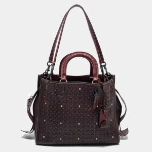 Pre Owned Coach Brown Leather Embellished Tote