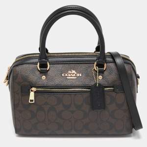Pre Owned Coach Black Signature Coated Canvas and Leather Rowan Satchel